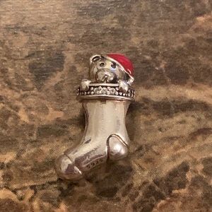 Authentic RETIRED Pandora Christmas Stocking Charm S925 ALE CZ Red Enamel